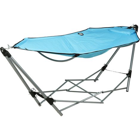 Hamac pliable bleu avec support 240 x 80 x 75 cm