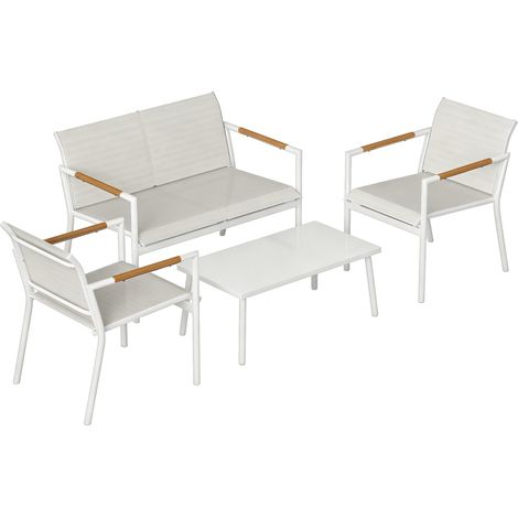 Salon de jardin - Outsunny - 1 canapé, 2 fauteuils, 1 table basse - métal textilène - 106x70,5x77cm - crème (1/5)