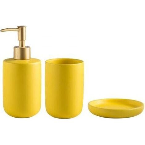 Kaelt - Ensemble d'accessoires de salle de bain de luxe en céramique - Distributeur de savon/lotion, gobelet à brosse à dents, porte-savon pour maison, hôtel, salle de bain (jaune) (1/5)