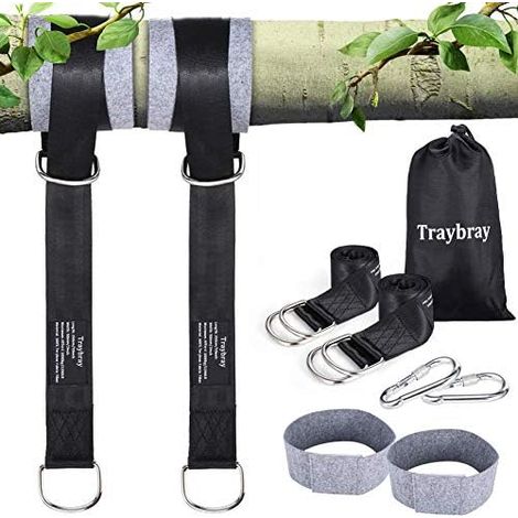 Traybray Sangles Hamacs d’extérieur (1000KG Max.), 150CM Kit Hamac Résistant aux Sangles Lourde Suspension avec 2 mousquetons et D- anneaux, 2 tapis de protection d’arbre, Sac de rangement gratuit (1/5)