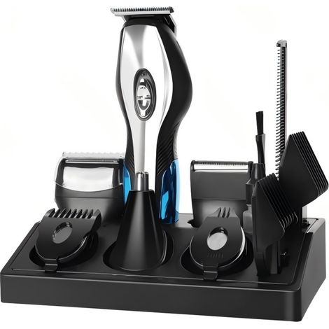 Kit de tondeuse multifonction Aigostar 6 en 1 pour hommes, rasoir électrique et tondeuse à cheveux, lavable avec base