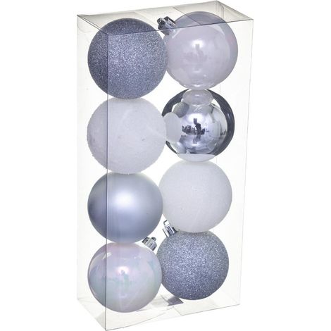Déco de sapin Lot de 8 Boules de Noël D 7 cm - Argent et Blanc - Feeric Christmas