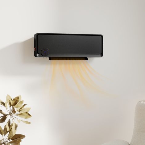 Calefactor Eléctrico de Pared 1000W/2000W Estufa con Pantalla LED IPX2 y Mando a Distancia 56x11,7x18,5 cm Negro (1/5)