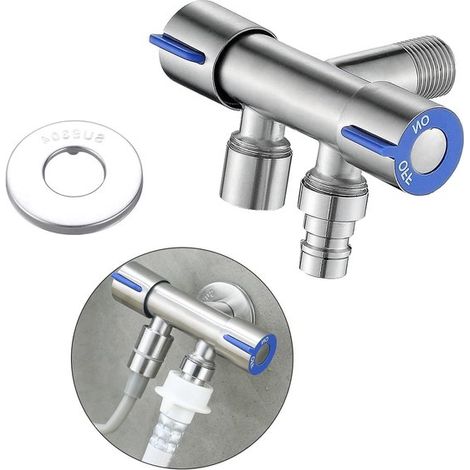 Divisor de manguera de jardín de 2 vías de alta calidad para mangueras de 1/2 pulgada, control dual para drenaje de agua y jardinería, ideal para lavadoras y uso en el jardín. (1/5)