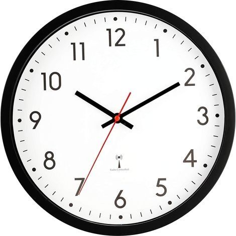 Horloge murale radio-pilotée - 30 cm - Avec changement de l'heure automatique - En plastique - Pour salon, maison, bureau, école - Noir (1/5)