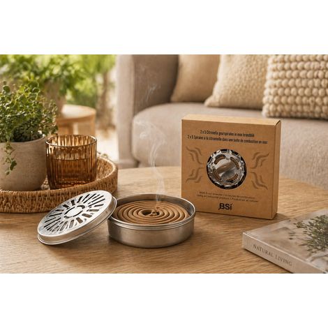 BSI - Anti-Insetti - Barriera Spirale alla Citronella - Con Scatola di Combuszione in Inox - 10 Spirali fino a 60 ore di Combustione (1/5)