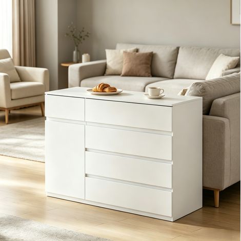 Credenza FloraGrace 100 x 40 x 80 cm in pannelli di legno bianchi (1/5)
