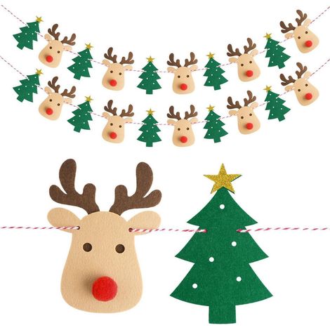 Filz Girlande Weihnachten 2er Set 3M Rentier Tannenbaum Muster