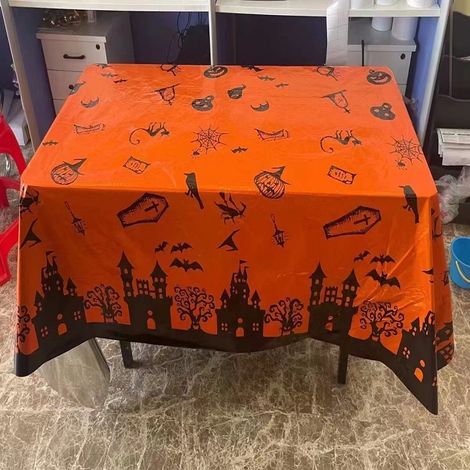 Halloween-Tischdecke mit Fledermaus-Kürbiskopf-Motiv, Burg-Tischdekoration, Größe 137 x 183 cm (1/4)