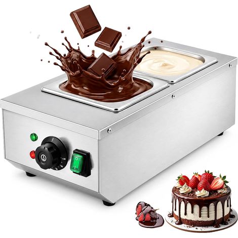 Tempéreuse à Chocolat Commerciale 800 W, Fondoir à Chocolat en Acier Inoxydable, Bain-Marie Électrique à 2 Cuves 1,5 L, Température Réglable 30-80°C, Pour Chocolat Beurre Crème Lait (1/5)