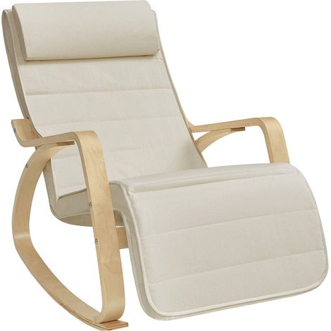 Fauteuil à bascule rocking chair doté d'un repose-pieds angle réglable à 5° charge maximale 150 kg beige (1/4)