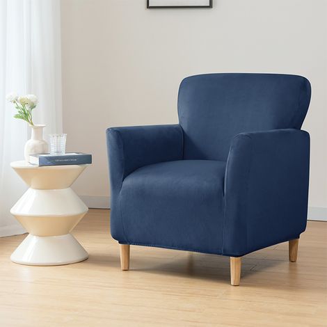 Housse pour petit fauteuil S, en velours, bleu marine (1/5)