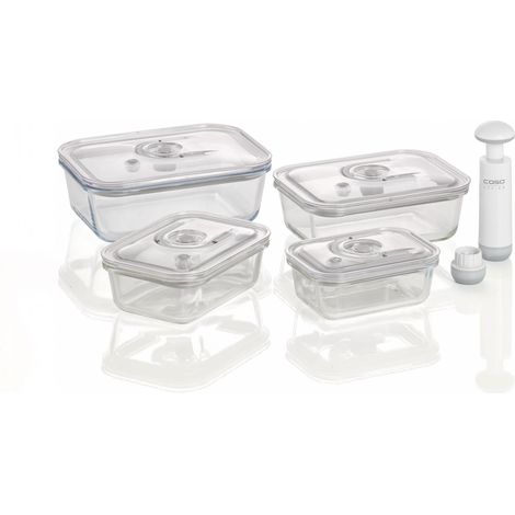 CASO Glas-Vakumierdosen eckig mit Handpumpe 4er Set 370/600/1000/1500ml (1/5)