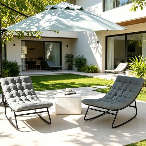 Chaise berçante d’extérieur 64x101x71 cm en acier gris foncé, lot de 2, moderne FloraGrace (1/5)