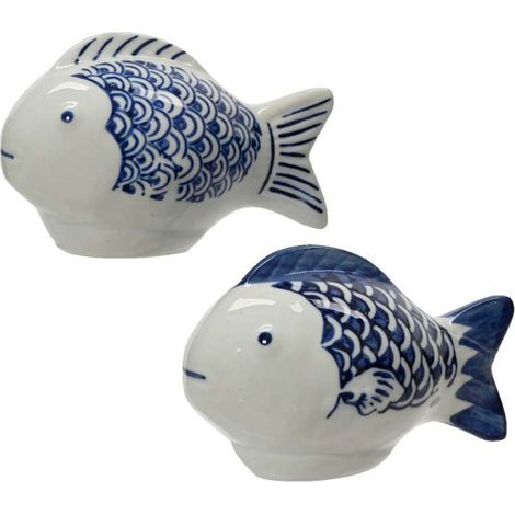Pesce decorativo in porcellanna Blu e Bianco