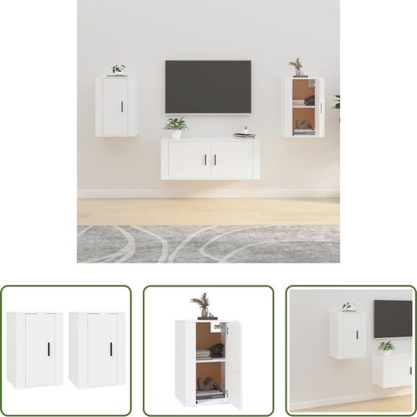 vidaXL Meuble tv mural bois - Meubles TV muraux 2 pcs Blanc 40x34,5x60 cm (1/5)