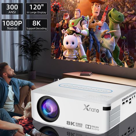 X1 Projecteur vidéo 4K compatible, vidéoprojecteur Full HD 1080P Android 9, WiFi 2.4/5G, Bluetooth 5.0, correction trapézoïdale électrique, mise au point manuelle, Dolby Audio, Blanc