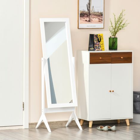 Blanc 47x46x148 cm - Miroir debout inclinable intégral, miroir indépendant complet avec support et cadre rectangulaire, pour chambre, salon (1/4)
