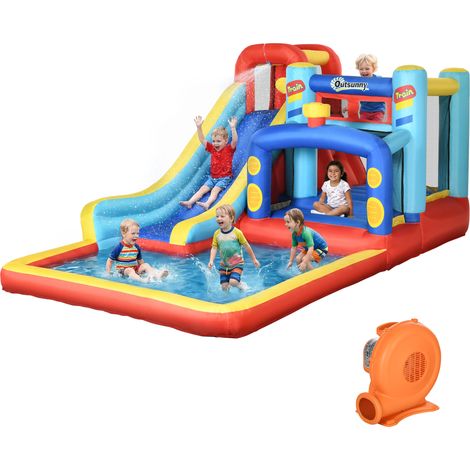 Castello Gonfiabile per Bambini 3-8 Anni con Trampolino, Scivolo e Piscina, 435x245x200cm