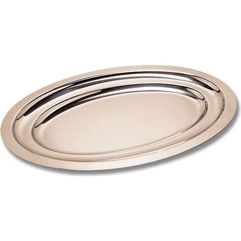 1 plat uni-léger en acier inoxydable, ovale 380 x 250 mm, poli glace, résistant à la corrosion, usage professionnel et domestique