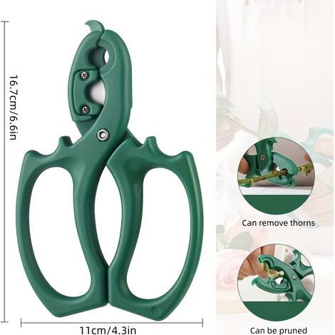 2-in-1 Blumenschere – Zweigschere, Rosendornentferner, Gartenschere aus Edelstahl, Grün (1/5)