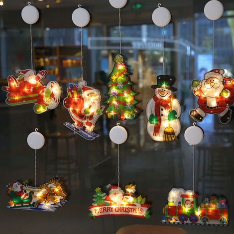 Luci natalizie a ventosa, decorazioni natalizie a LED per Babbo Natale, feste, decorazioni natalizie per interni ed esterni, lampade a sospensione a batteria (pupazzo di neve) (1/5)
