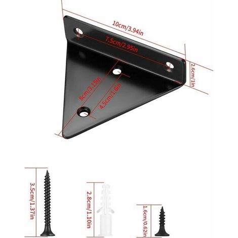 Support triangulaire invisible pour plaque de bois support pour étagère - noir, 80100mm, envoyer les accessoires de montage, 4pcs (1/4)