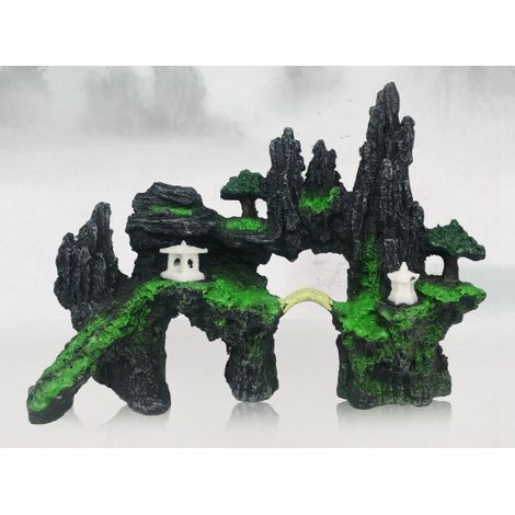 Décoration d'aquarium Grand paysage de montagne avec pont et pavillon – 21,8 x 7,7 x 16,7 cm, ornement pour chaque aquarium (1/3)
