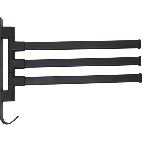Barre porte-serviettes pivotante noire sans perçage, porte-serviettes mural d'angle pour salle de bain, 3 bras (1/5)