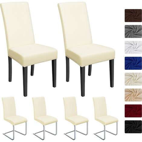 Stuhlhussen 6er Set, bi-elastisch, pflegeleicht, Creme-beige (1/5)