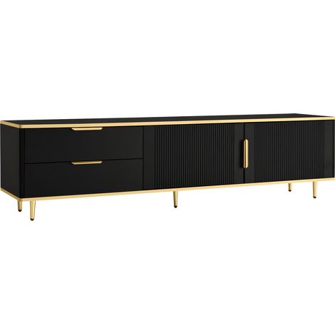 Mueble TV negro y dorado con 2 cajones y armarios, 170 x 45 x 37 cm (1/5)
