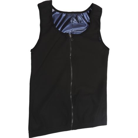 Débardeur homme bleu zippé intérieur, gaine ventre respirante, sèche vite, fitness musculation, coupe ajustée (1/5)
