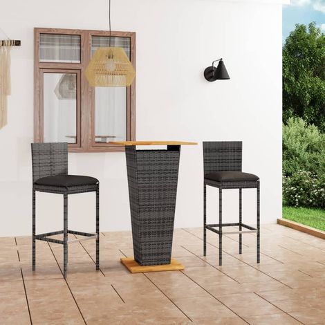 3-tlg. Gartenbar-Set mit Kissen Poly Rattan Grau (1/5)
