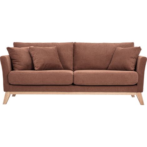 Divano scandinavo 3 posti in tessuto ciniglia terra bruciata e legno chiaro OSLO