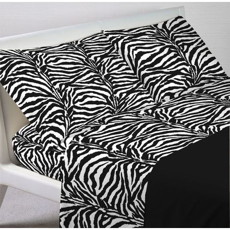 Completo Lenzuola Letto In 100% Cotone Disegno Animalier Zebrato, misura1 Piazza e MezzacoloreZebrato