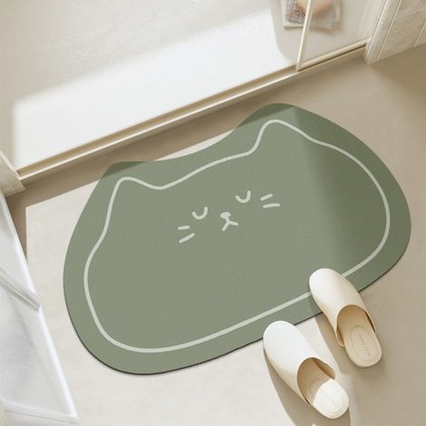 Vert 4060cm (terre de diatomées) Tapis de porte de salle de bain absorbant mignon à motif de dessin animé, de forme irrégulière, antidérapant, en terre de diatomées. (1/5)