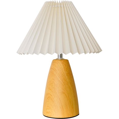 Dreifarbige Plissee-Tischleuchte mit Fernbedienung und Dimmer, Nachttischlampe im nordischen Retro-Stil, cremeweiße Holzoptik (1/5)