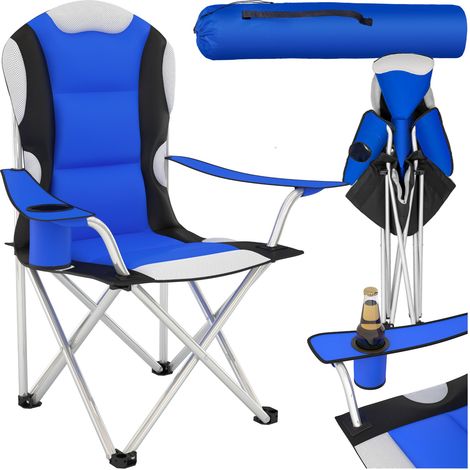 Chaise pliante rembourrée en polyester avec sac de transport, bleu