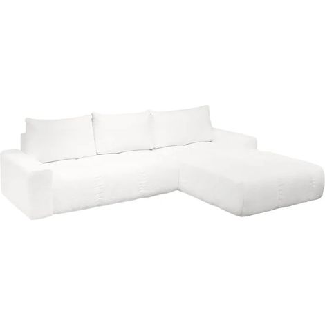 Canapé d'angle droit convertible tissu bouclette blanc 304 cm - VOLT (1/5)