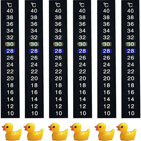 Lot de 12 Accessoires pour Aquarium : 6 Thermomètres Autocollants Numériques à Double Échelle (10-40°) + 6 Décorations Aquarium Canard Jaune (1,7CM × 1,5CM) (1/5)