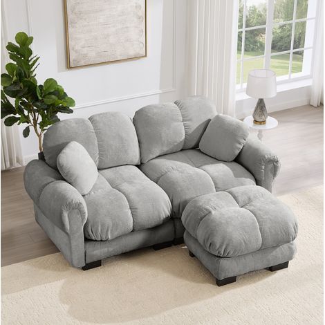 Canapé d'angle modulable 190x149x90 cm en chenille gris clair, gain de place pour salon FloraGrace (1/5)