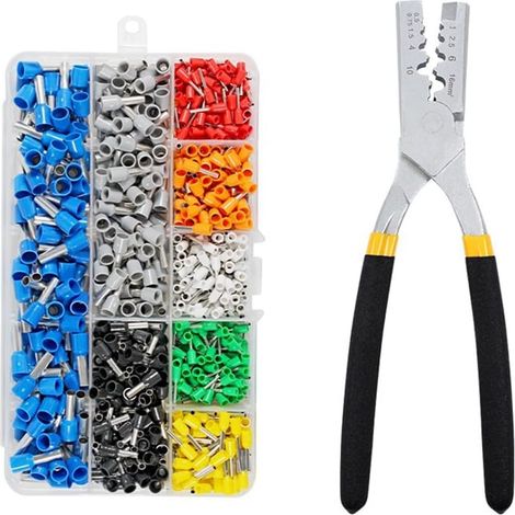 Ensemble Combiné de Pinces à Sertir Pince à Sertir Ensemble Combiné PZ0.5-16 Pince à Sertir pour Tubes avec 800 Pièces de Kit de Bornes à Broches VE (1/5)
