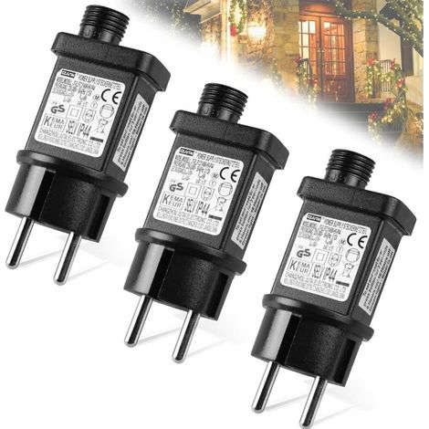 Transformateur LED 31V 6W: 3 Pièces Prise Clignotante avec Fonction Minuterie, Étanche IP44 Transformateur LED, Fonction Mémoire, 8 Modes, pour Lumières de Noël, (1/5)