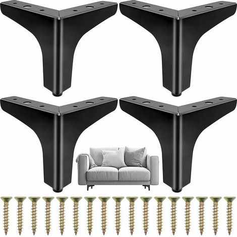 royaluxe - Pieds de Meubles Métal Noir 4 Pièces Pieds de Canapés de Remplacement pour Projets DIY, Canapé, Table basse, Placard (10cm) (1/5)