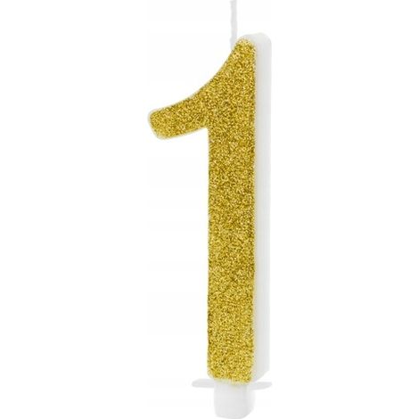 Bougie d'anniversaire numéro 1, dorée, 10 cm, 1 pièce.