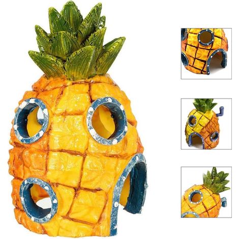 Décoration d'aquarium thème ananas, grotte en résine pour poissons, crevettes, tortues, bassin ou terrasse (1/5)