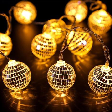 10 LED Guirlande Boule Lumineuse,Boule Disco,Guirlande Lumineuse Chambre Enfant-Paillettes Argentées-Guirlande Sapin de Noel 150CM,Guirlande Lumineuse Intérieur,Pour Chambre,Festif, Noël (Blanc chaud) (1/5)