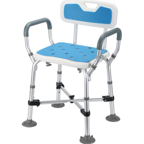 SWANEW Sgabello da doccia Sgabello da bagno Sedia da doccia regolabile in altezza - fino a 180 kg Supporto a croce con braccioli e schienale (1/5)