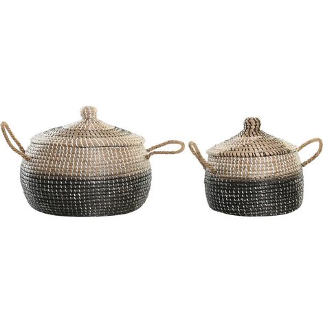 Panier tressé élégant en herbe de mer bicolore - Bicolore naturel (1/3)
