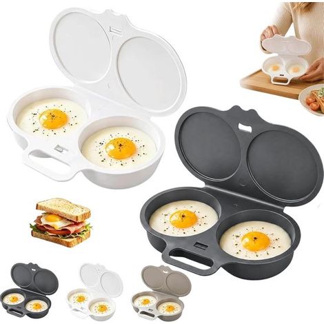 Cuiseur à œufs - Cuiseur à œufs pour micro-ondes - Lot de 2 - Double cavité - Avec couvercle et poignée - Cuisson rapide - Plastique PP alimentaire - Pour 2 œufs - Accessoire de cuisine - Gris portabl (1/5)